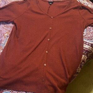 Rust Button-Front Waffle Knit Top from Torrid